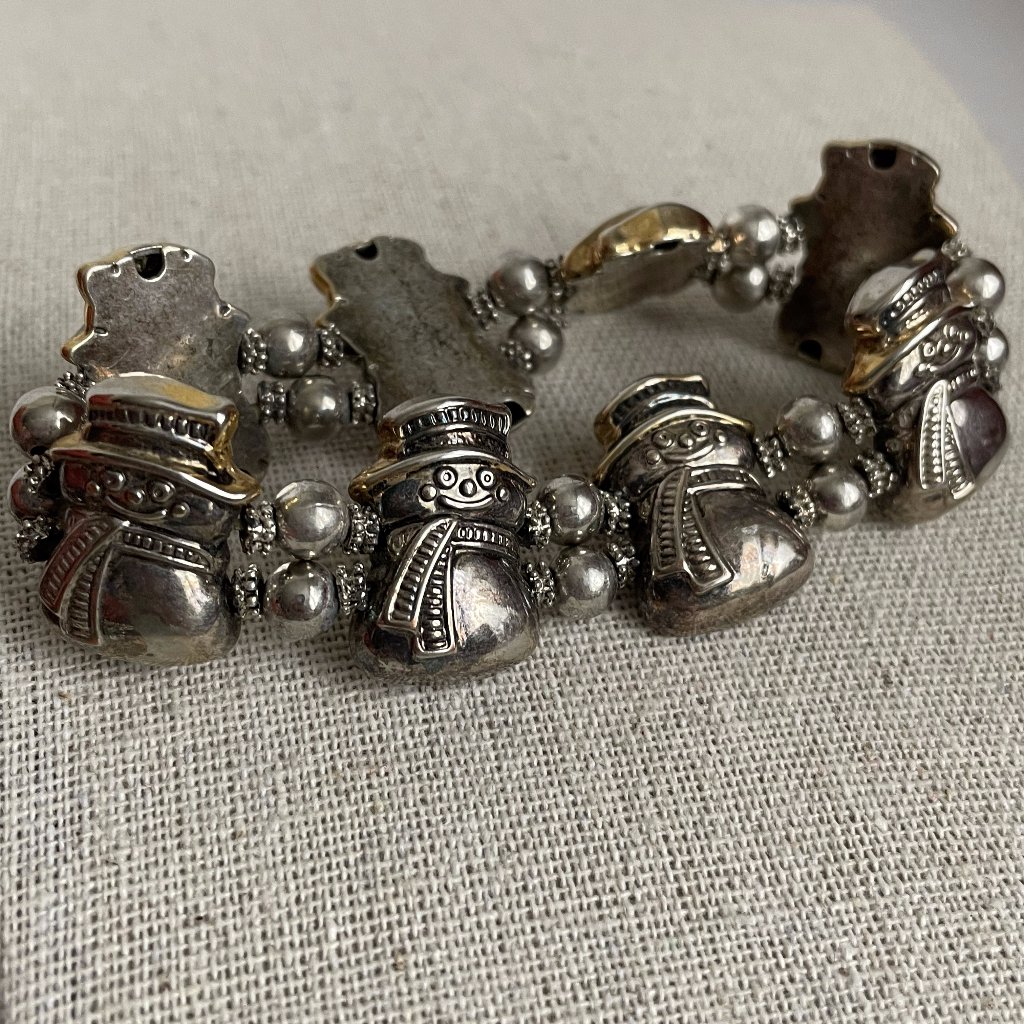 Vintage Cute Best Snowman Silverplated Metal Stretch Bracelet Os